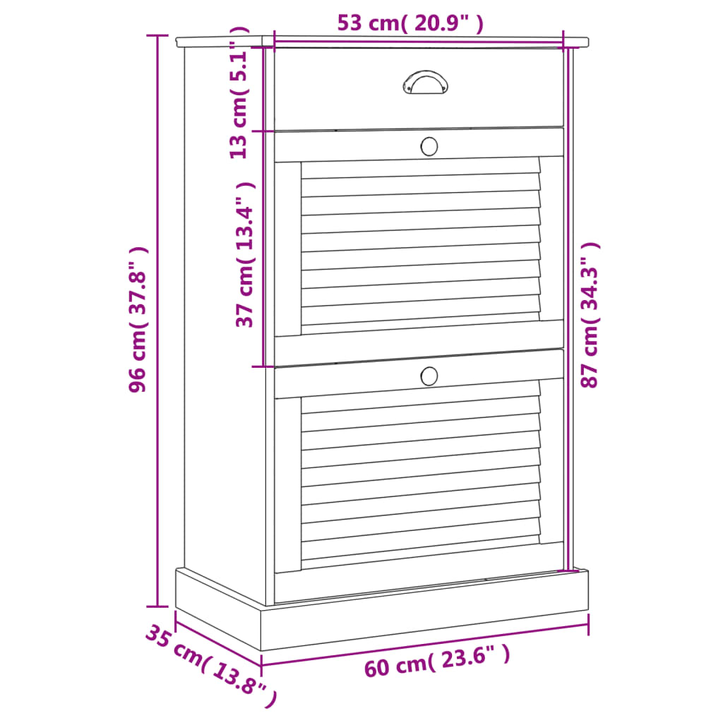 skoskab VIGO 60x35x96 cm massivt fyrretræ hvid