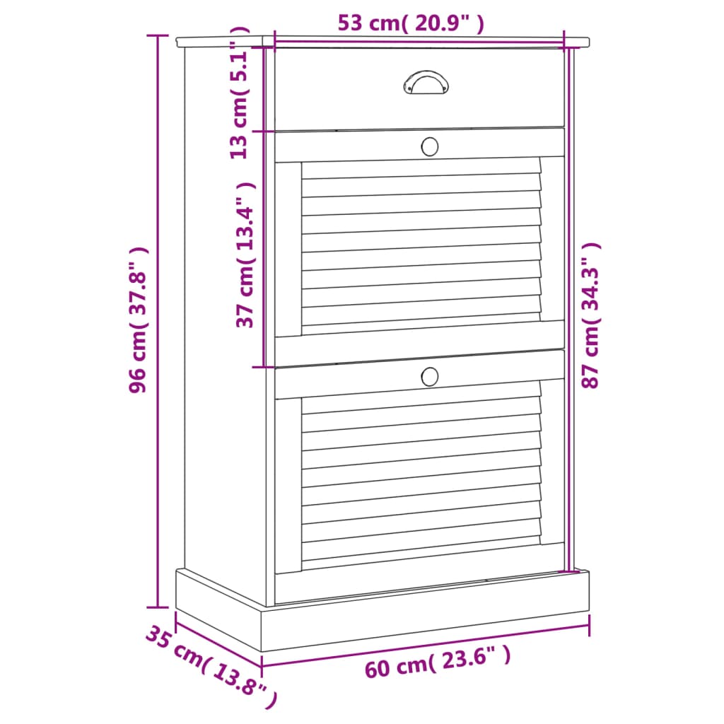 skoskab VIGO 60x35x96 cm massivt fyrretræ grå