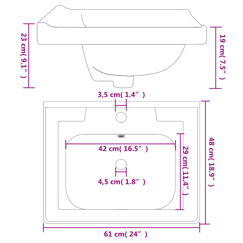 badeværelsesvask 61x48x23 cm rektangulær keramisk hvid