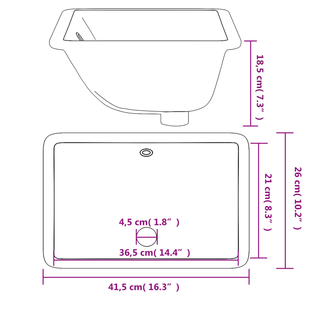 badeværelsesvask 41,5x26x18,5 cm rektangulær keramisk hvid