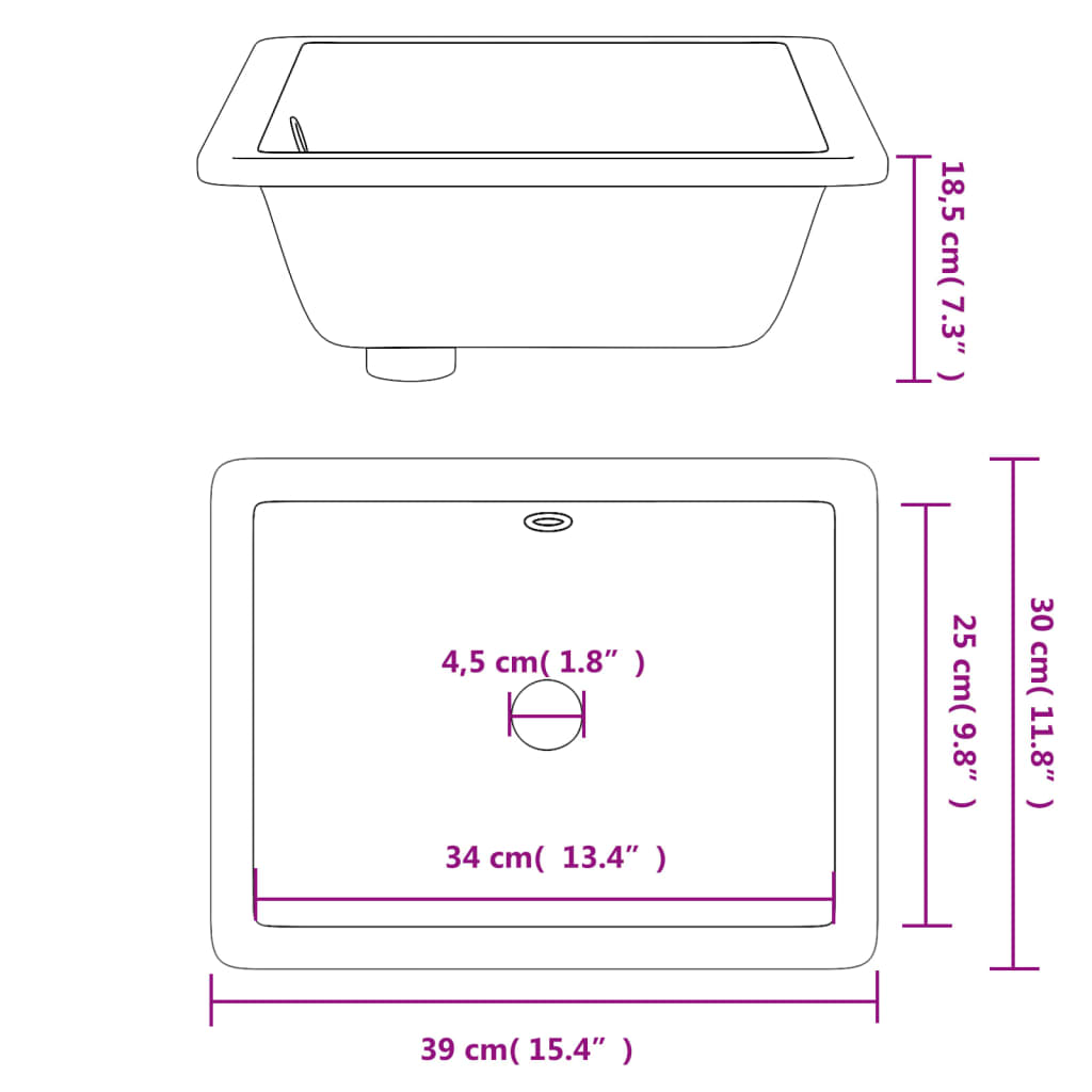 badeværelsesvask 39x30x18,5 cm rektangulær keramisk hvid
