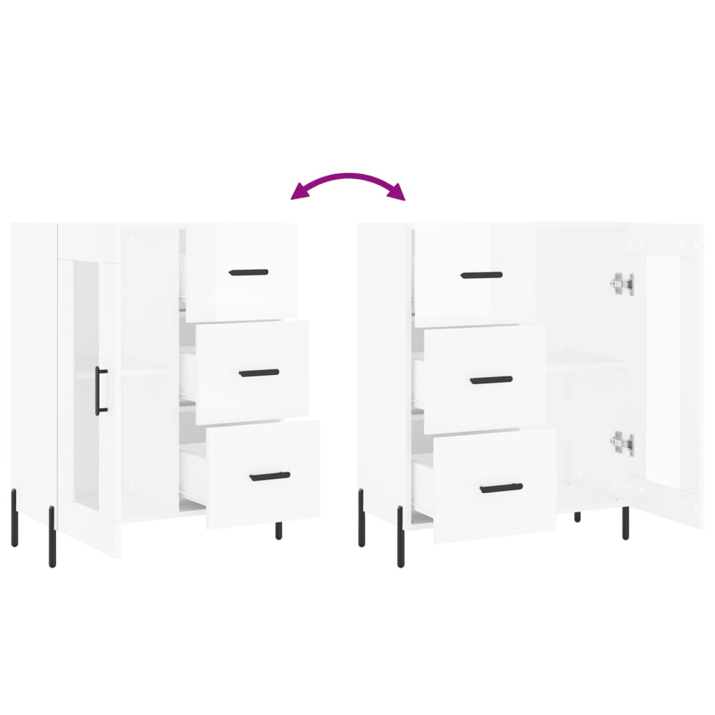 skænk 69,5x34x90 cm konstrueret træ hvid højglans