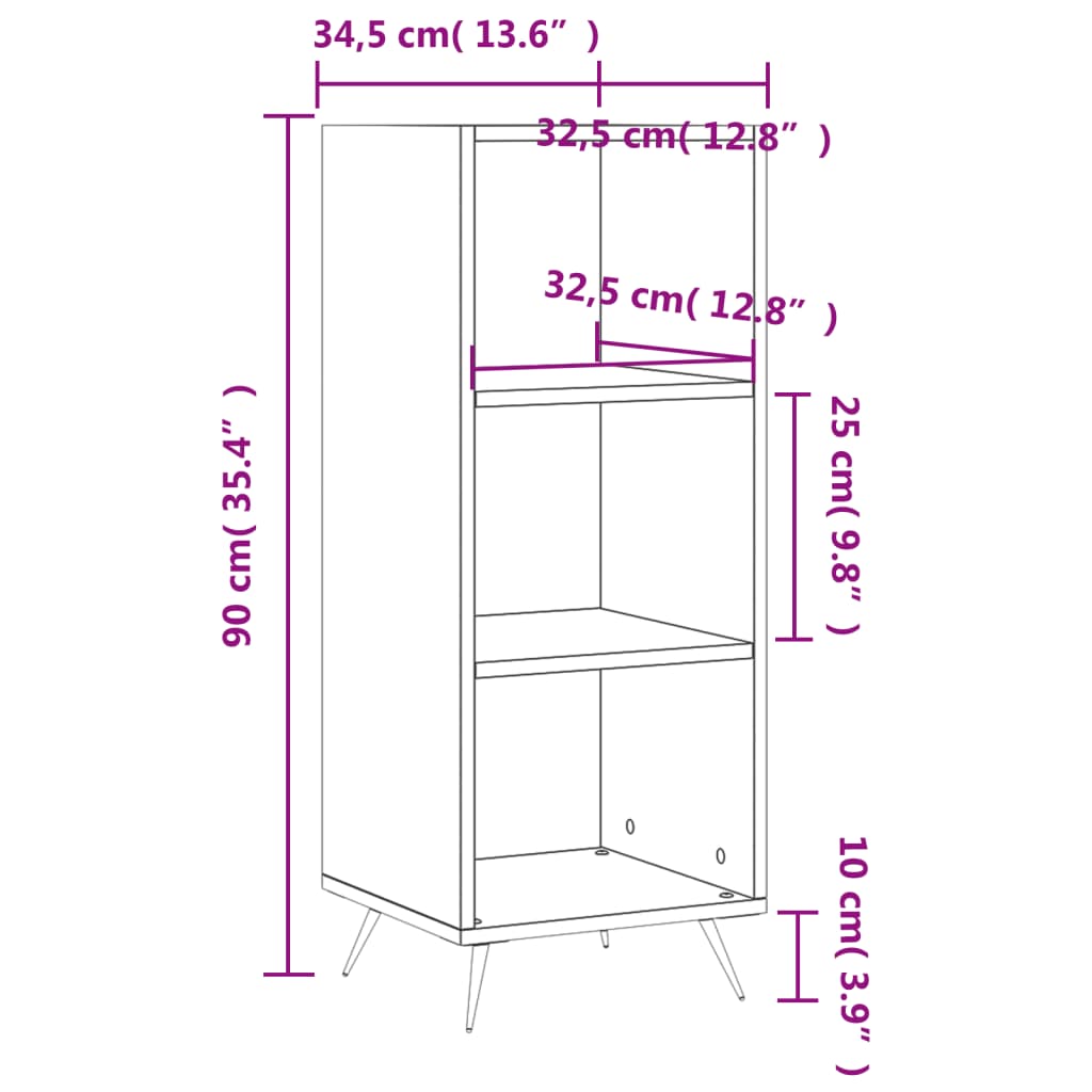 hyldeskab 34,5x32,5x90 cm konstrueret træ hvid højglans