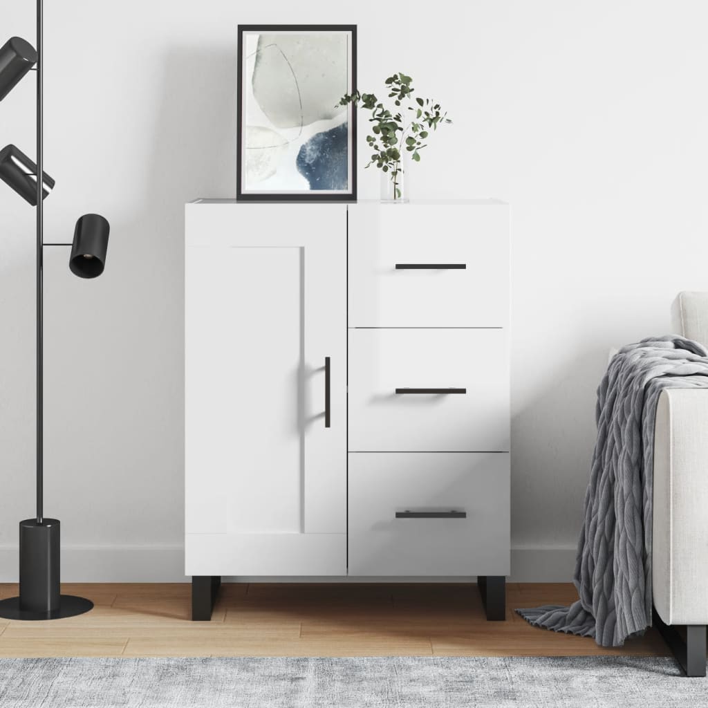 skænk 69,5x34x90 cm konstrueret træ hvid højglans