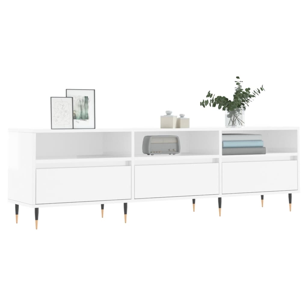 tv-bord 150x30x44,5 cm konstrueret træ hvid højglans