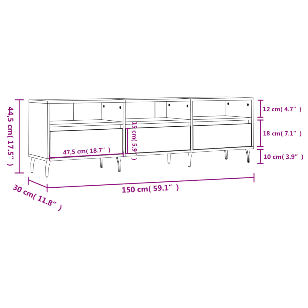 tv-bord 150x30x44,5 cm konstrueret træ sort