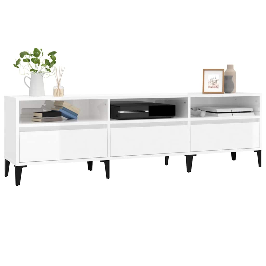 tv-bord 150x30x44,5 cm konstrueret træ hvid højglans