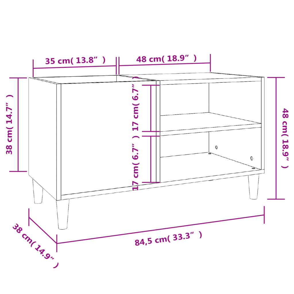 vinylskab 84,5x38x48 cm konstrueret træ betongrå