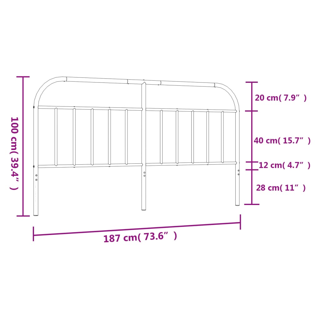 sengegavl 180 cm metal hvid