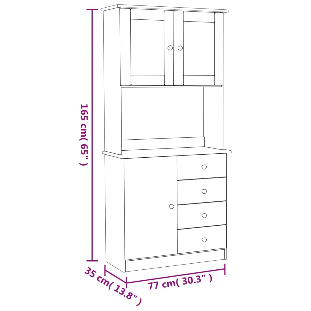 højskab ALTA 77x35x165 cm massivt fyrretræ hvid