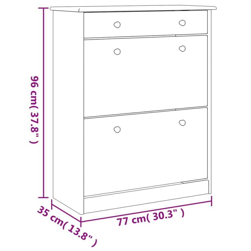 skoskab ALTA 77x35x96 cm massivt fyrretræ hvid