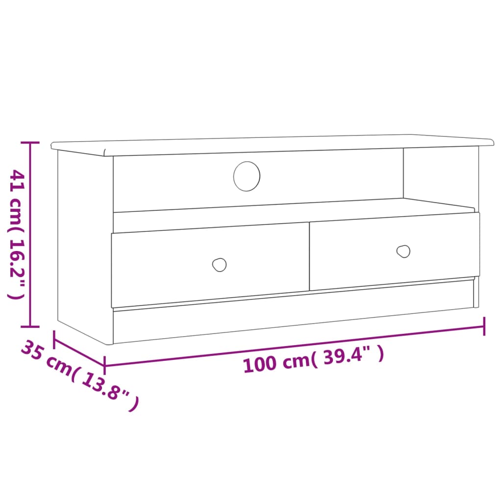 tv-skab med skuffer ALTA 100x35x41 cm massivt fyrretræ hvid
