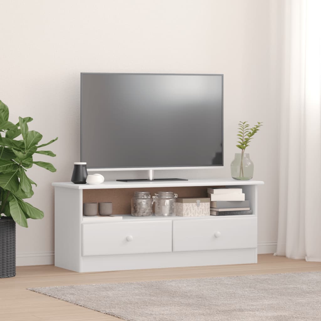 tv-skab med skuffer ALTA 100x35x41 cm massivt fyrretræ hvid