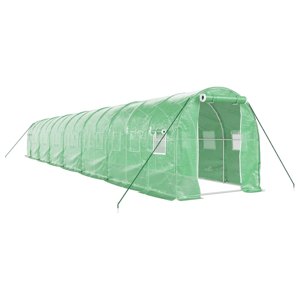 drivhus med stålstel 28 m² 14x2x2 m grøn