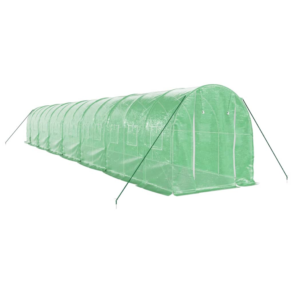 drivhus med stålstel 28 m² 14x2x2 m grøn