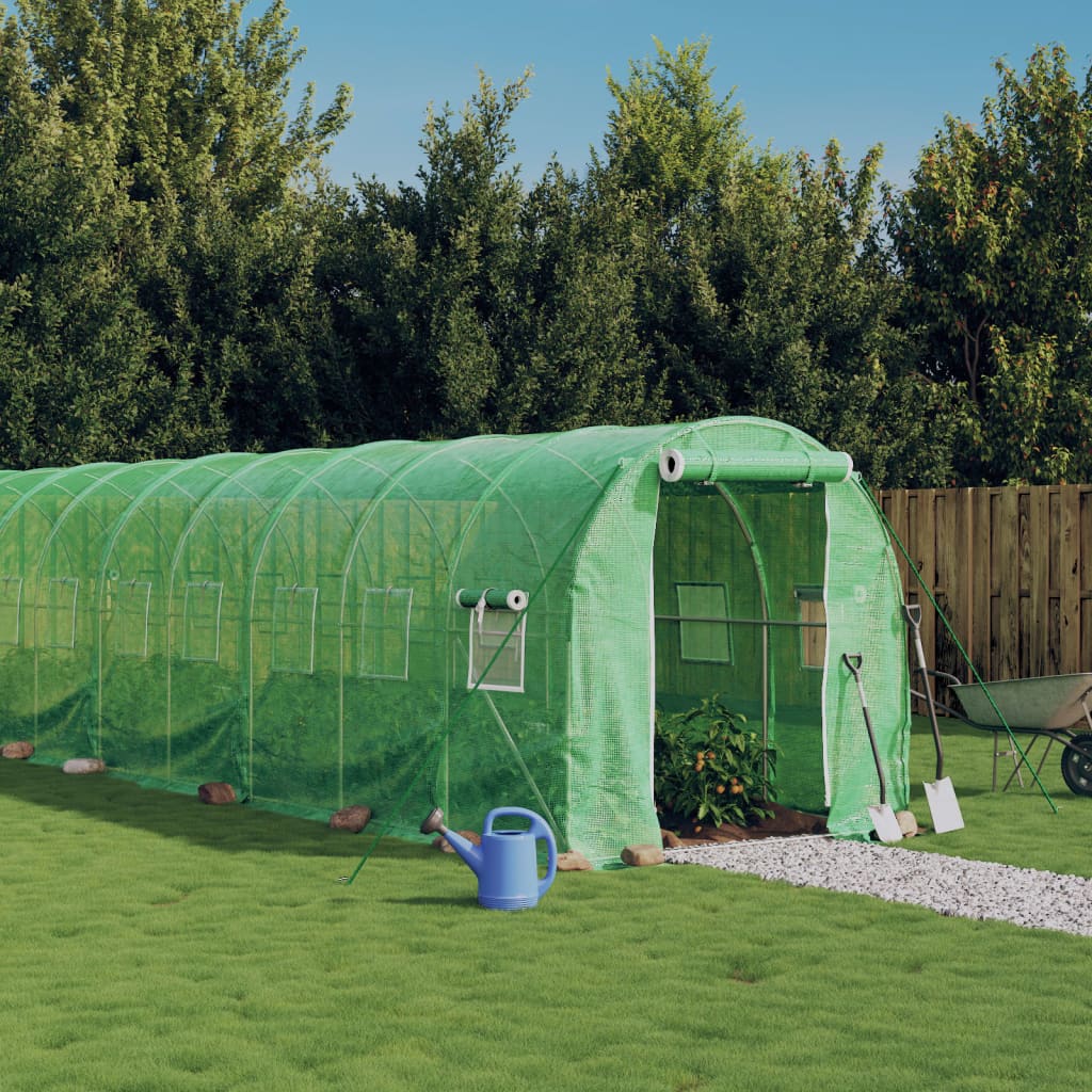 drivhus med stålstel 28 m² 14x2x2 m grøn