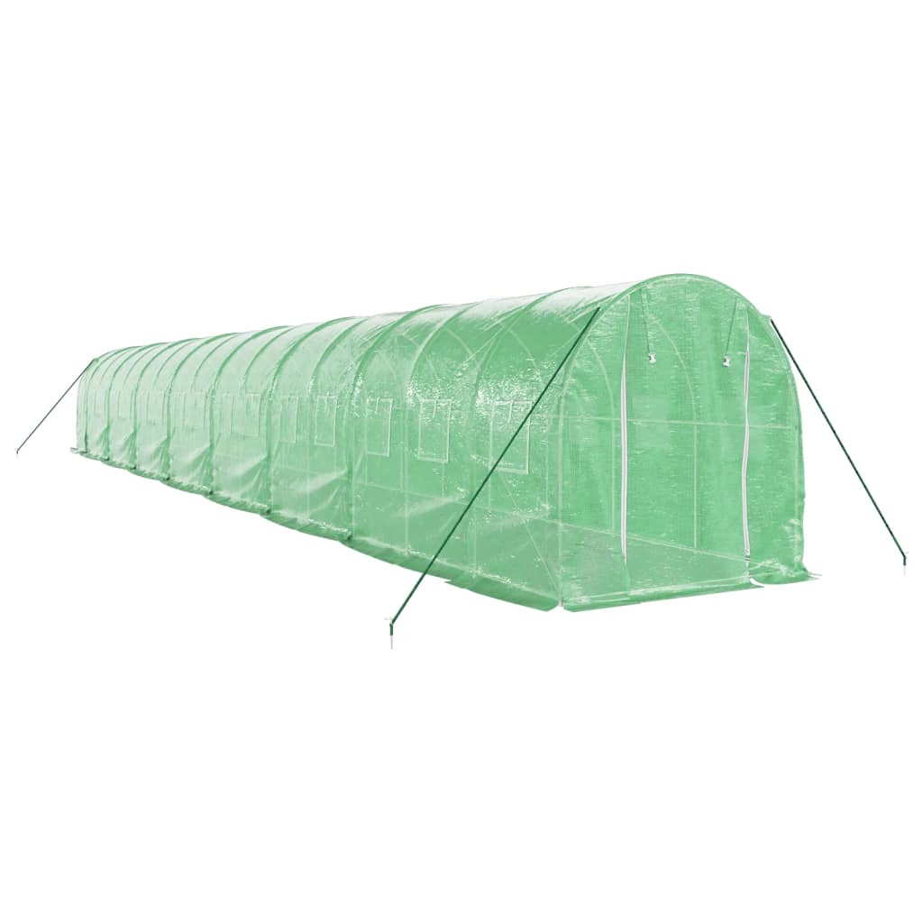 drivhus med stålstel 32 m² 16x2x2 m grøn