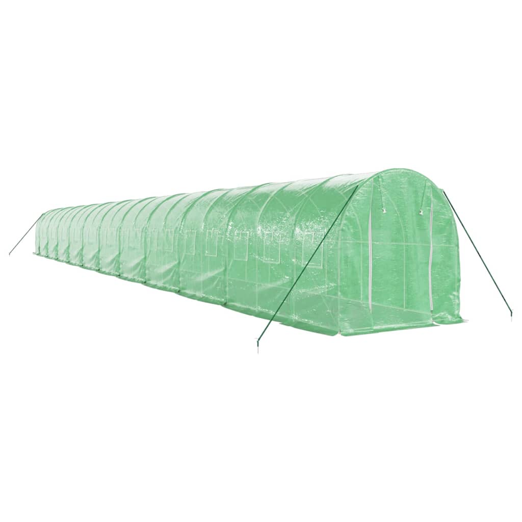 drivhus med stålstel 44 m² 22x2x2 m grøn