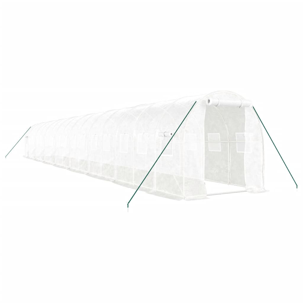 drivhus med stålstel 32 m² 16x2x2 m hvid