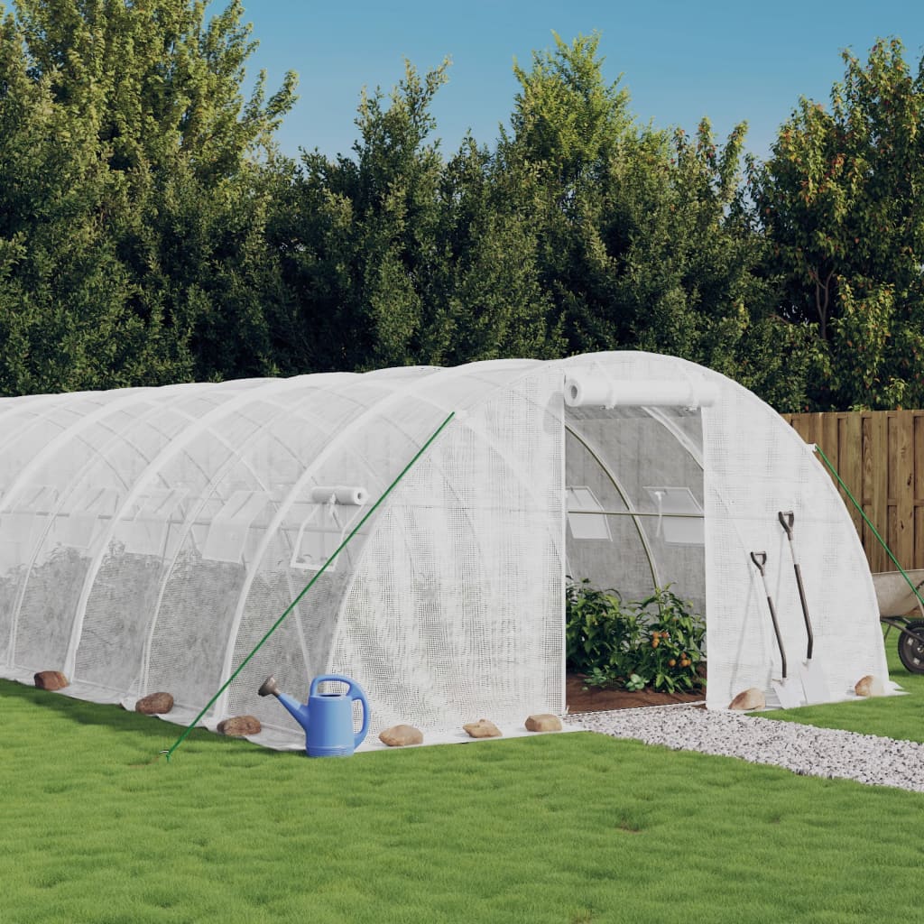 drivhus med stålstel 32 m² 8x4x2 m hvid