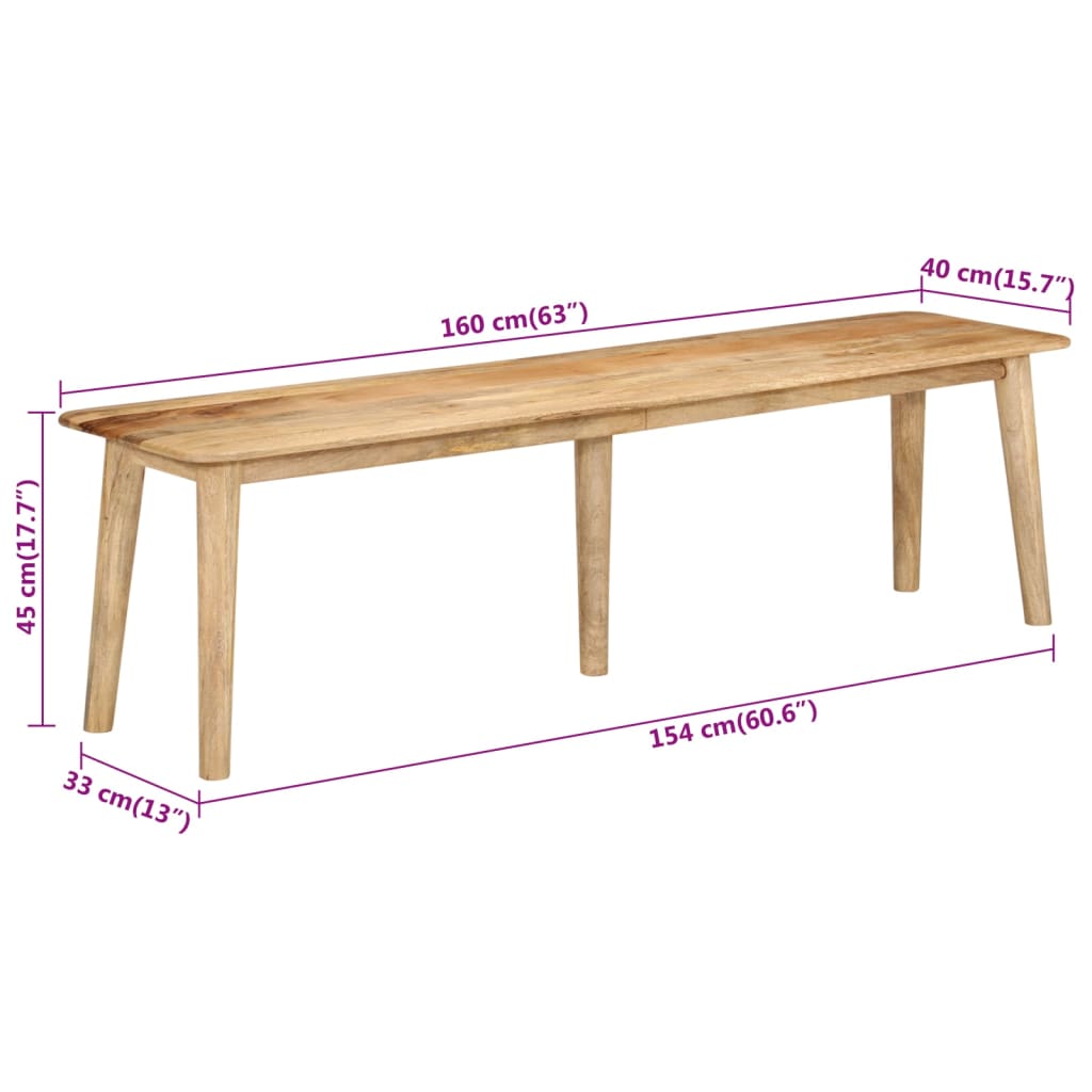 bænk 160x40x45 cm massivt mangotræ