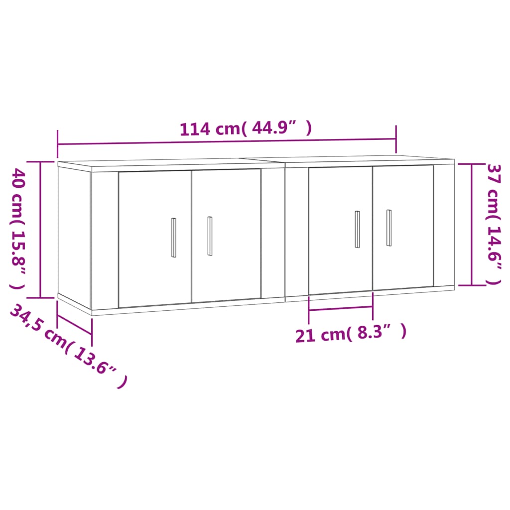væghængte tv-skabe 2 stk. 57x34,5x40 cm grå sonoma-eg