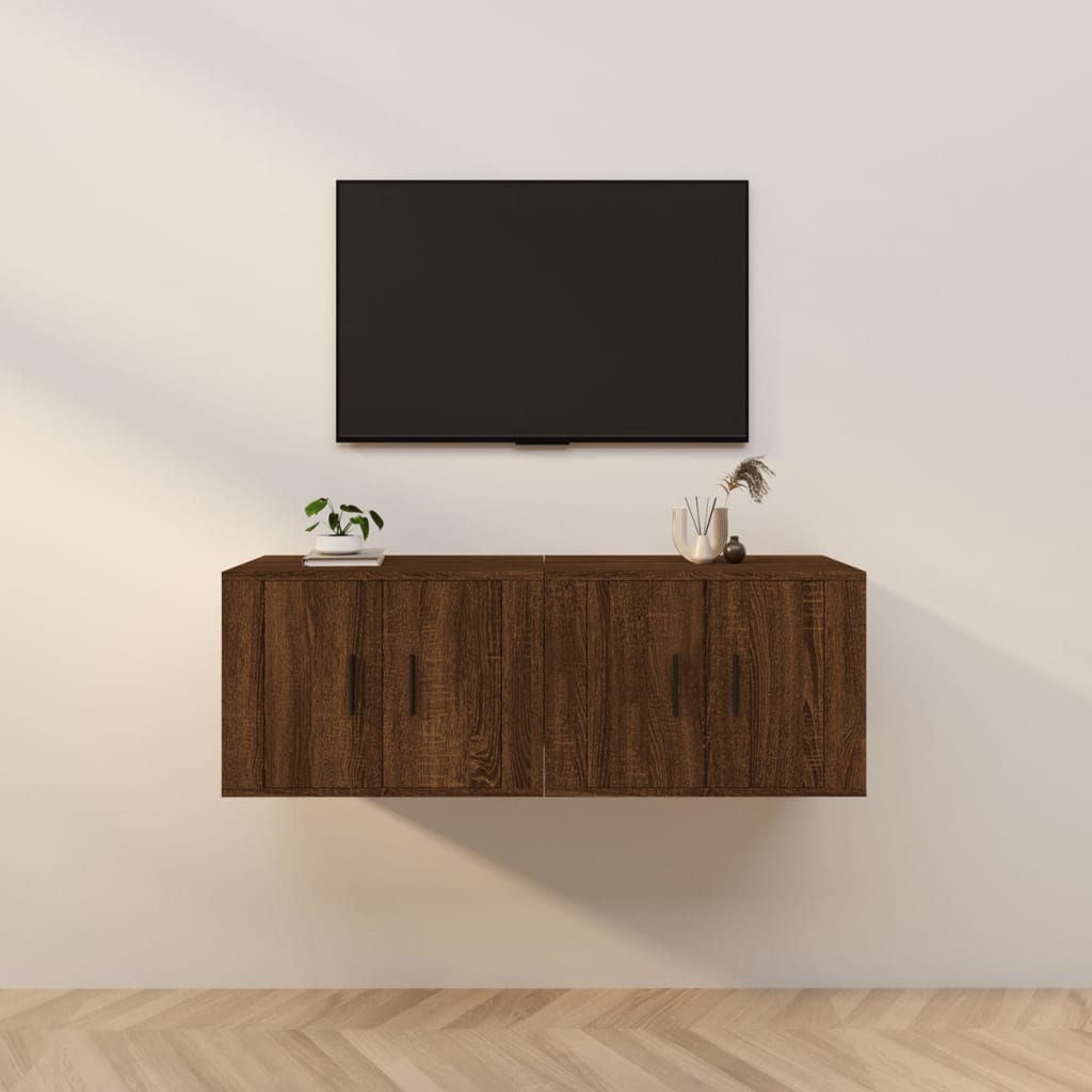 væghængte tv-skabe 2 stk. 57x34,5x40 cm brun egetræsfarve