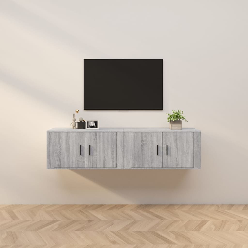 væghængte tv-skabe 2 stk. 80x34,5x40 cm grå sonoma-eg