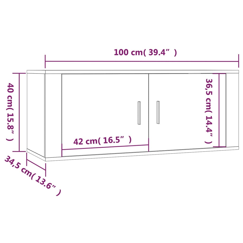 væghængte tv-skabe 2 stk. 100x34,5x40 cm sonoma-eg