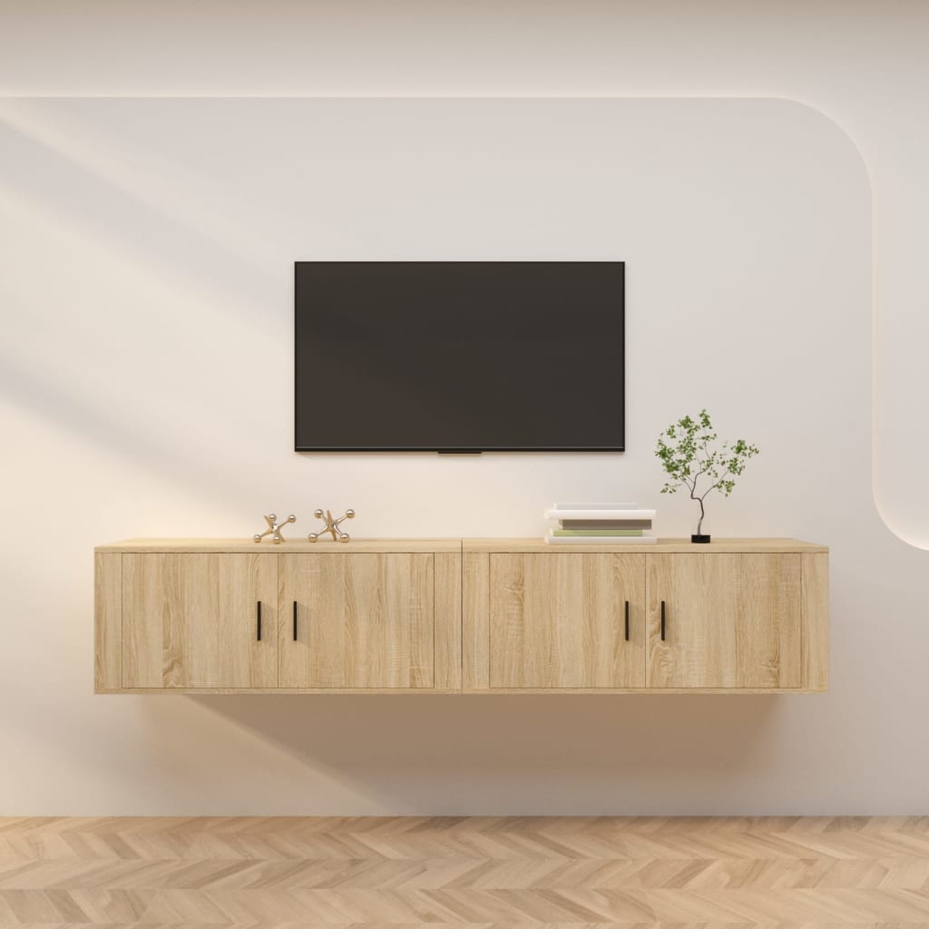 væghængte tv-skabe 2 stk. 100x34,5x40 cm sonoma-eg