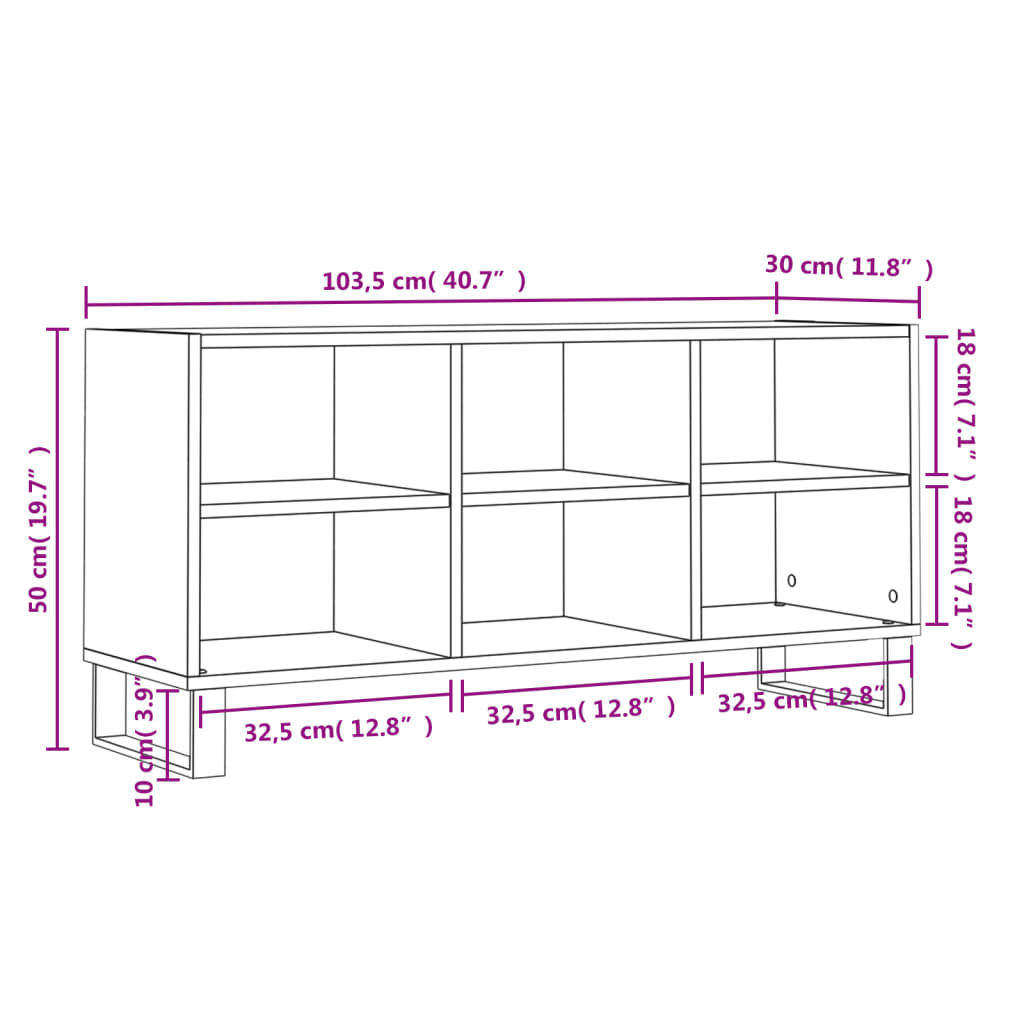 tv-bord 103,5x30x50 cm konstrueret træ brun egetræsfarve