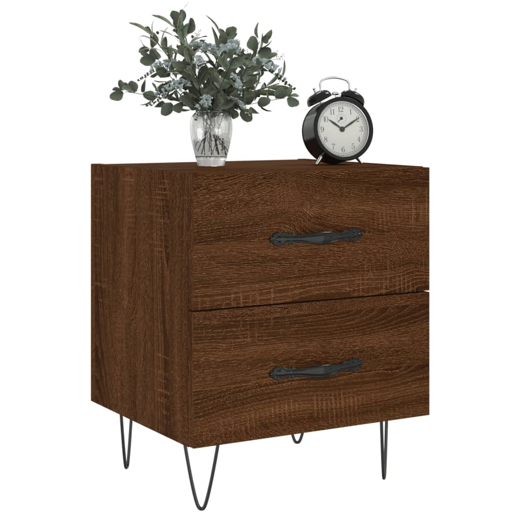 sengeborde 2 stk. 40x35x47,5 cm konstrueret træ brunt egetræ