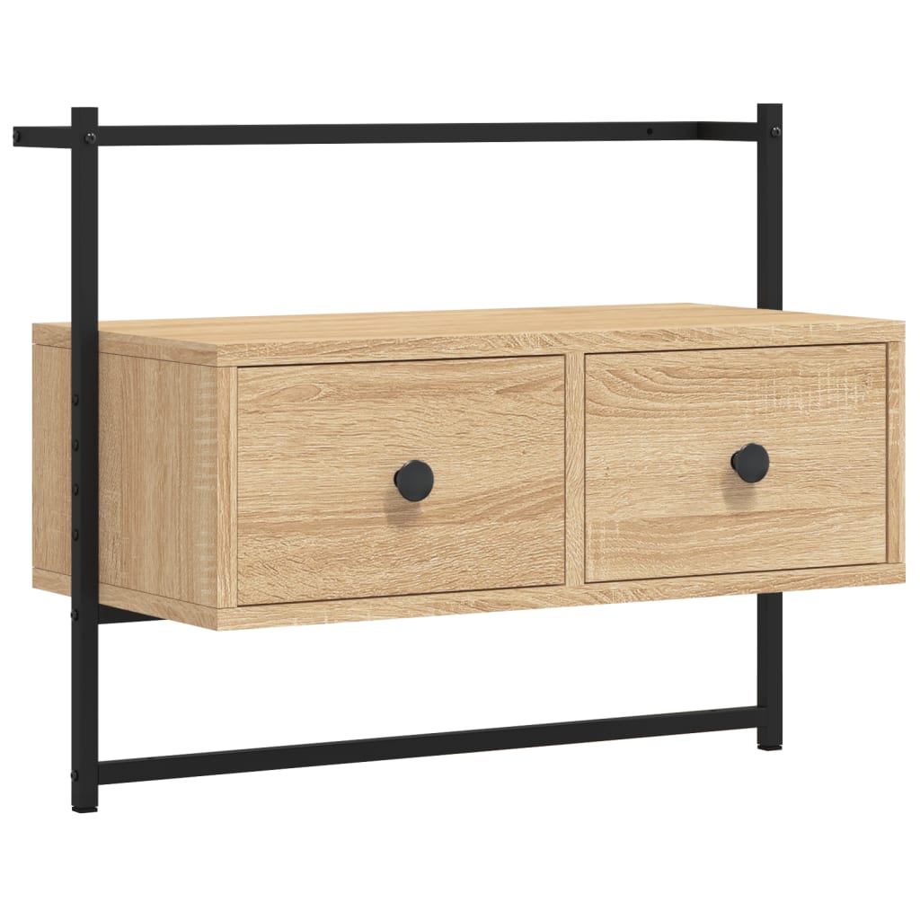 væghængt tv-bord 60,5x30x51 cm konstrueret træ sonoma-eg