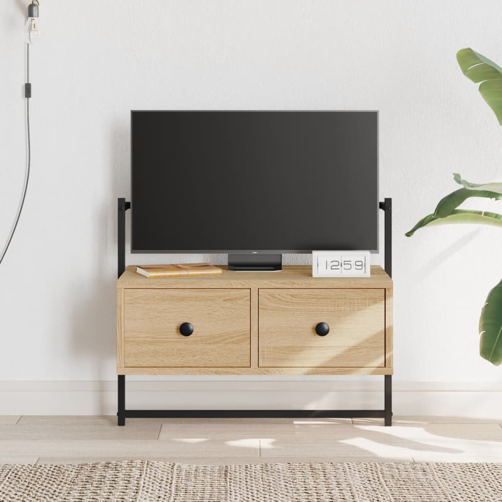 væghængt tv-bord 60,5x30x51 cm konstrueret træ sonoma-eg