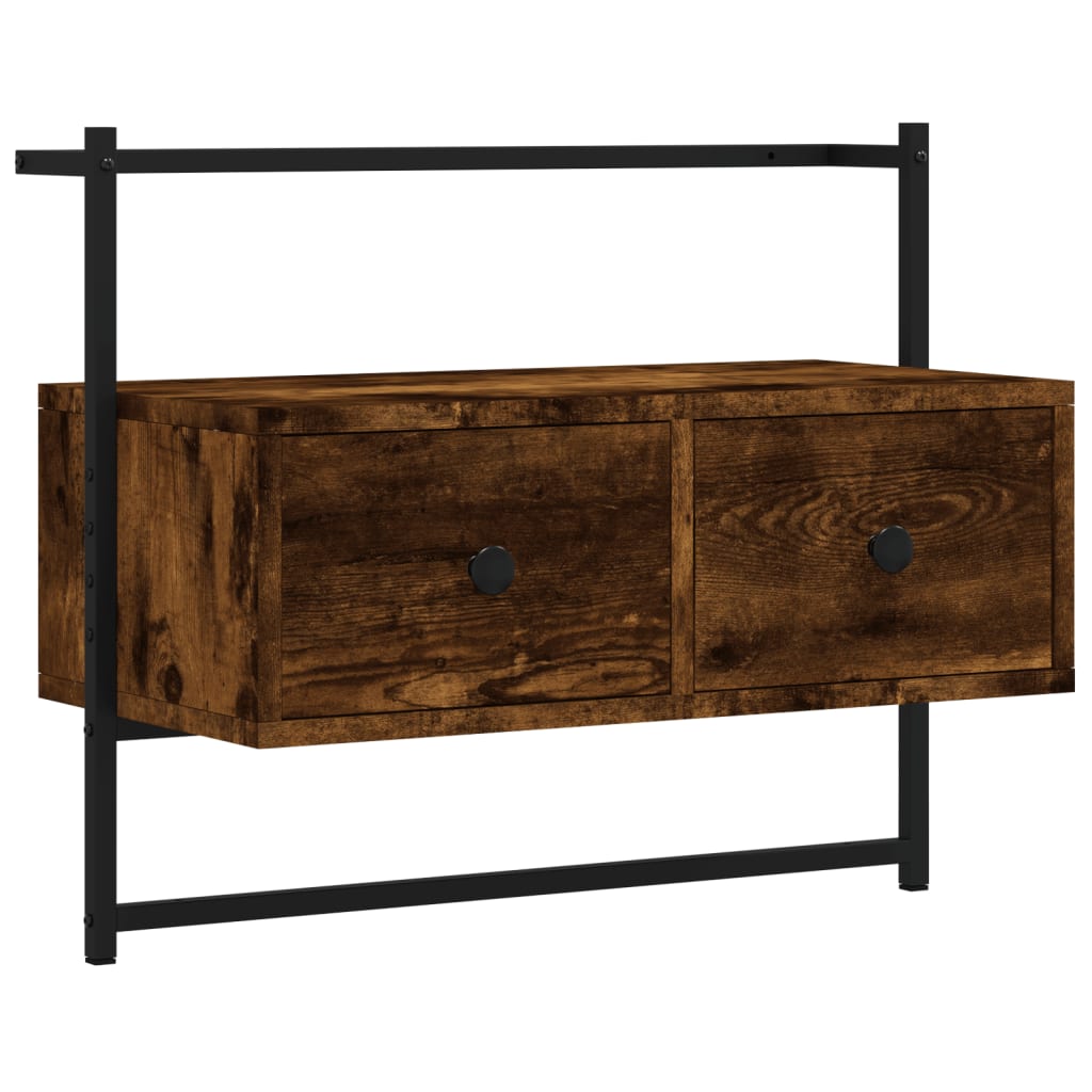væghængt tv-bord 60,5x30x51 cm konstrueret træ røget egetræ