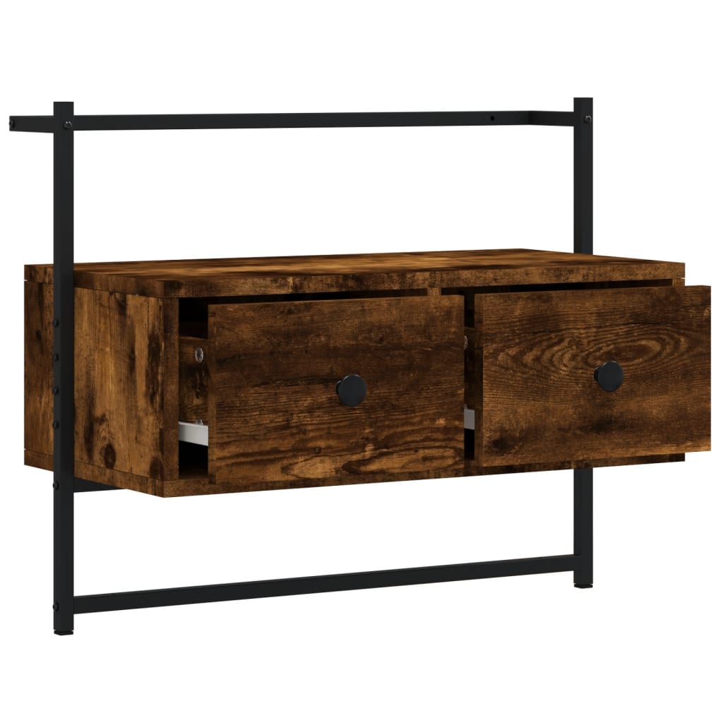 væghængt tv-bord 60,5x30x51 cm konstrueret træ røget egetræ