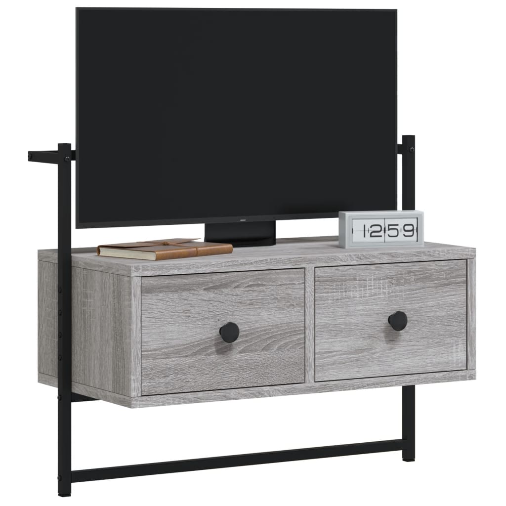 væghængt tv-bord 60,5x30x51 cm konstrueret træ grå sonoma-eg