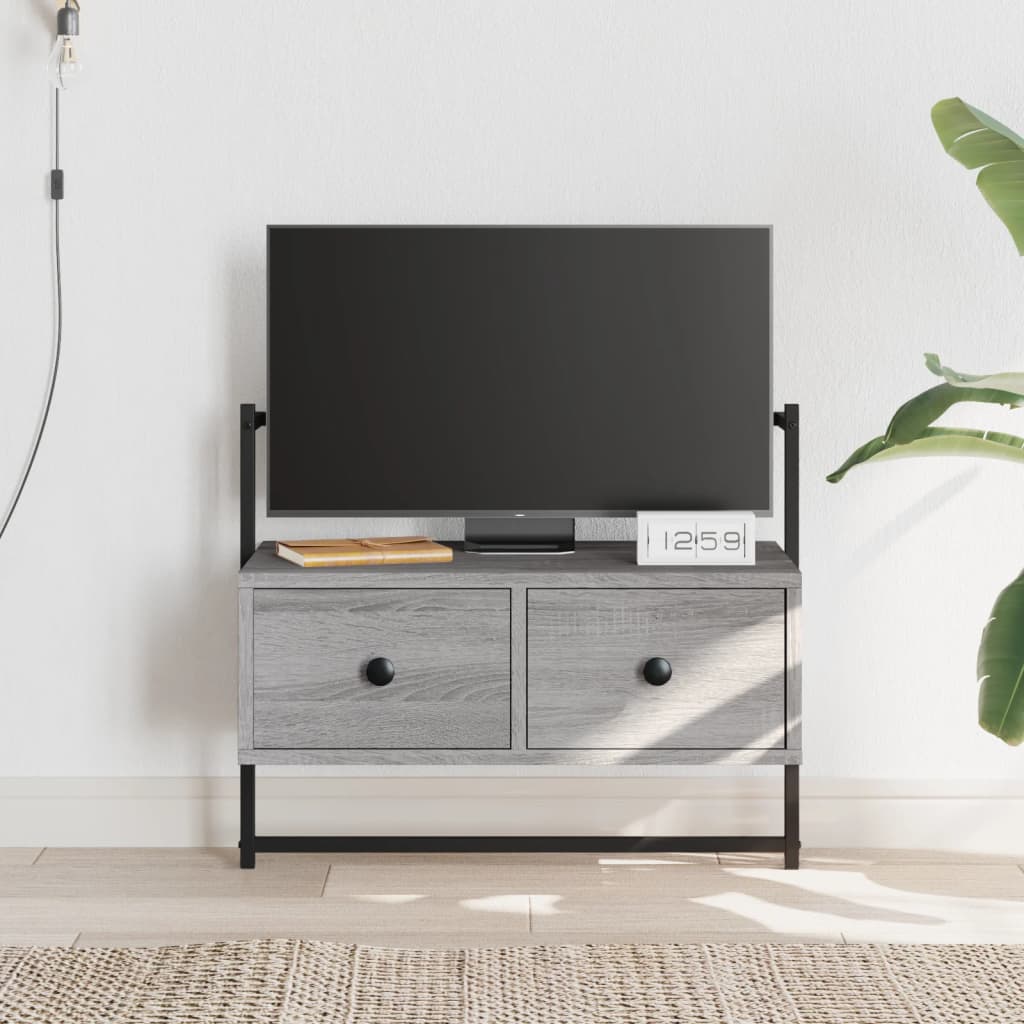 væghængt tv-bord 60,5x30x51 cm konstrueret træ grå sonoma-eg