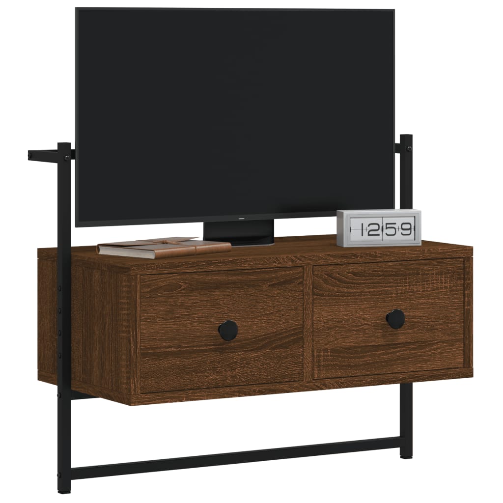 væghængt tv-bord 60,5x30x51 cm konstrueret træ brunt egetræ