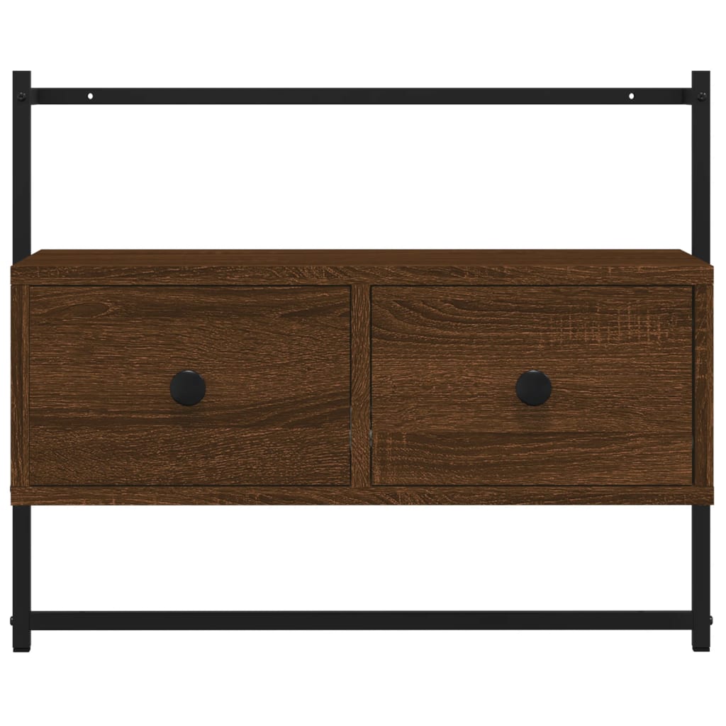 væghængt tv-bord 60,5x30x51 cm konstrueret træ brunt egetræ