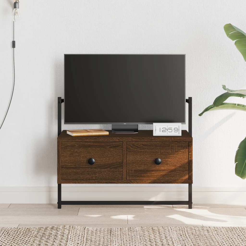 væghængt tv-bord 60,5x30x51 cm konstrueret træ brunt egetræ