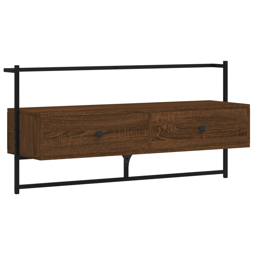 væghængt tv-bord 100,5x30x51 cm konstrueret træ brunt egetræ
