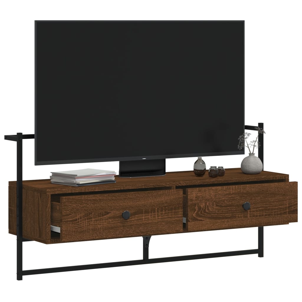 væghængt tv-bord 100,5x30x51 cm konstrueret træ brunt egetræ