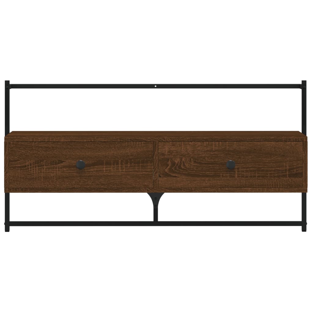 væghængt tv-bord 100,5x30x51 cm konstrueret træ brunt egetræ