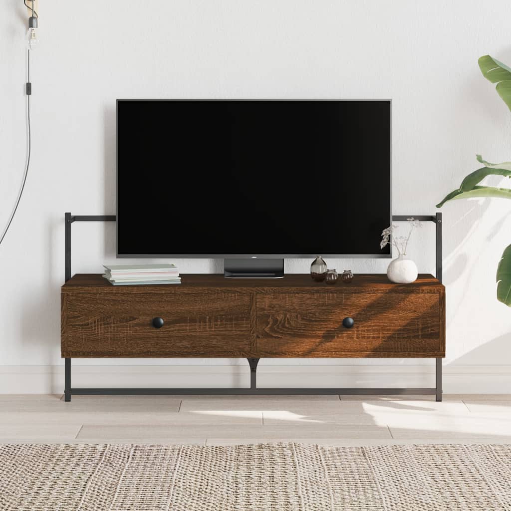 væghængt tv-bord 100,5x30x51 cm konstrueret træ brunt egetræ