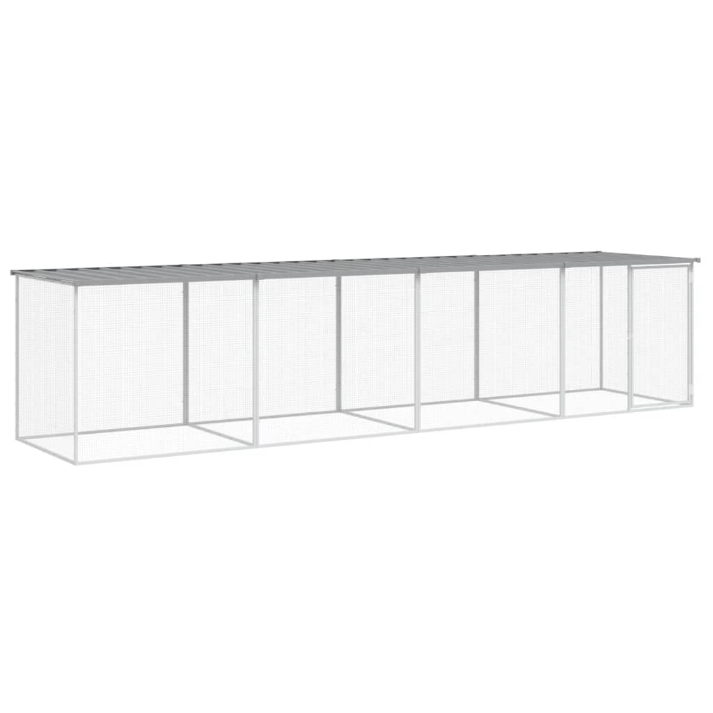 hønsebur med tag 403x98x90 cm galvaniseret stål lysegrå