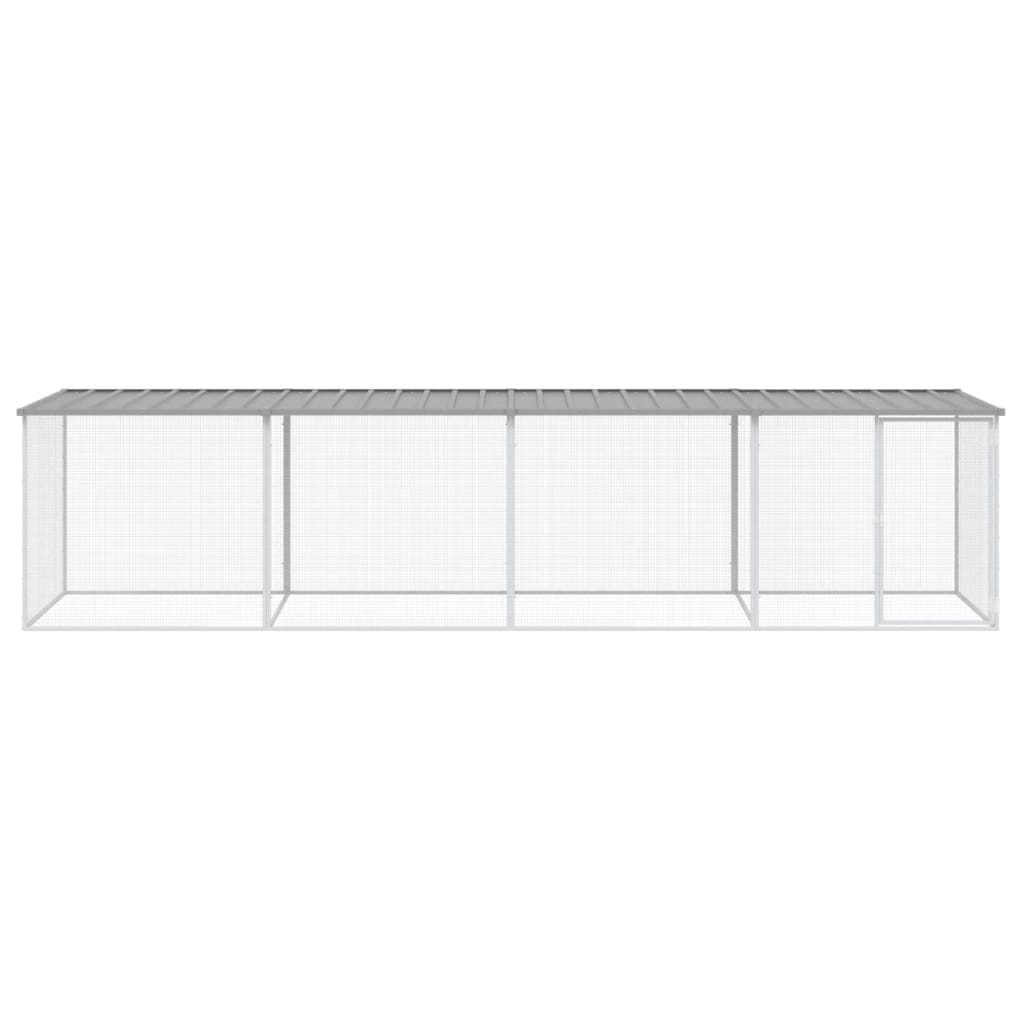 hønsebur med tag 403x98x90 cm galvaniseret stål lysegrå