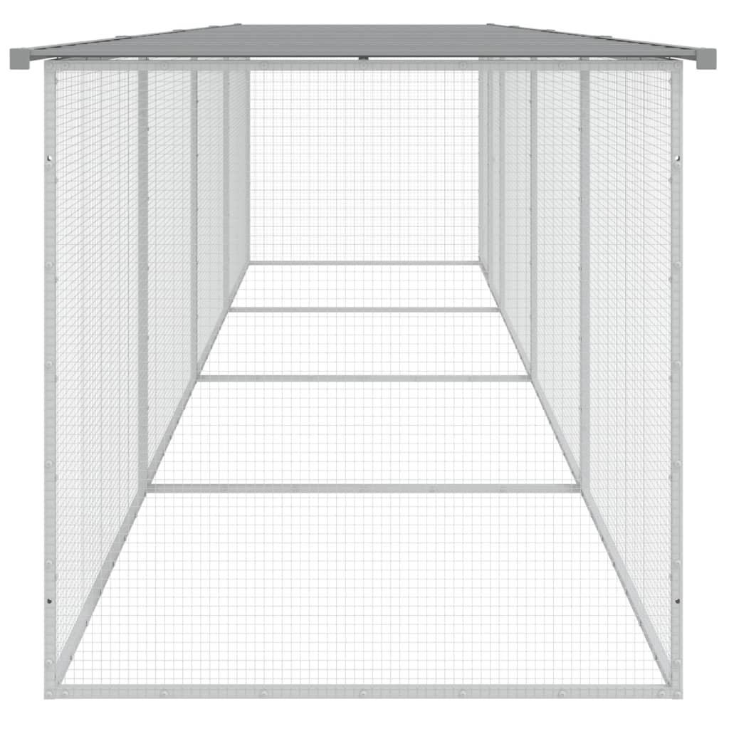 hønsebur med tag 403x98x90 cm galvaniseret stål lysegrå