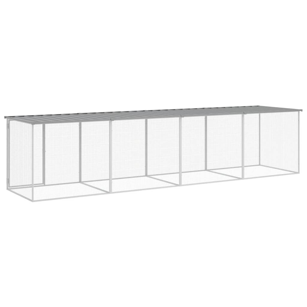 hønsebur med tag 403x98x90 cm galvaniseret stål lysegrå