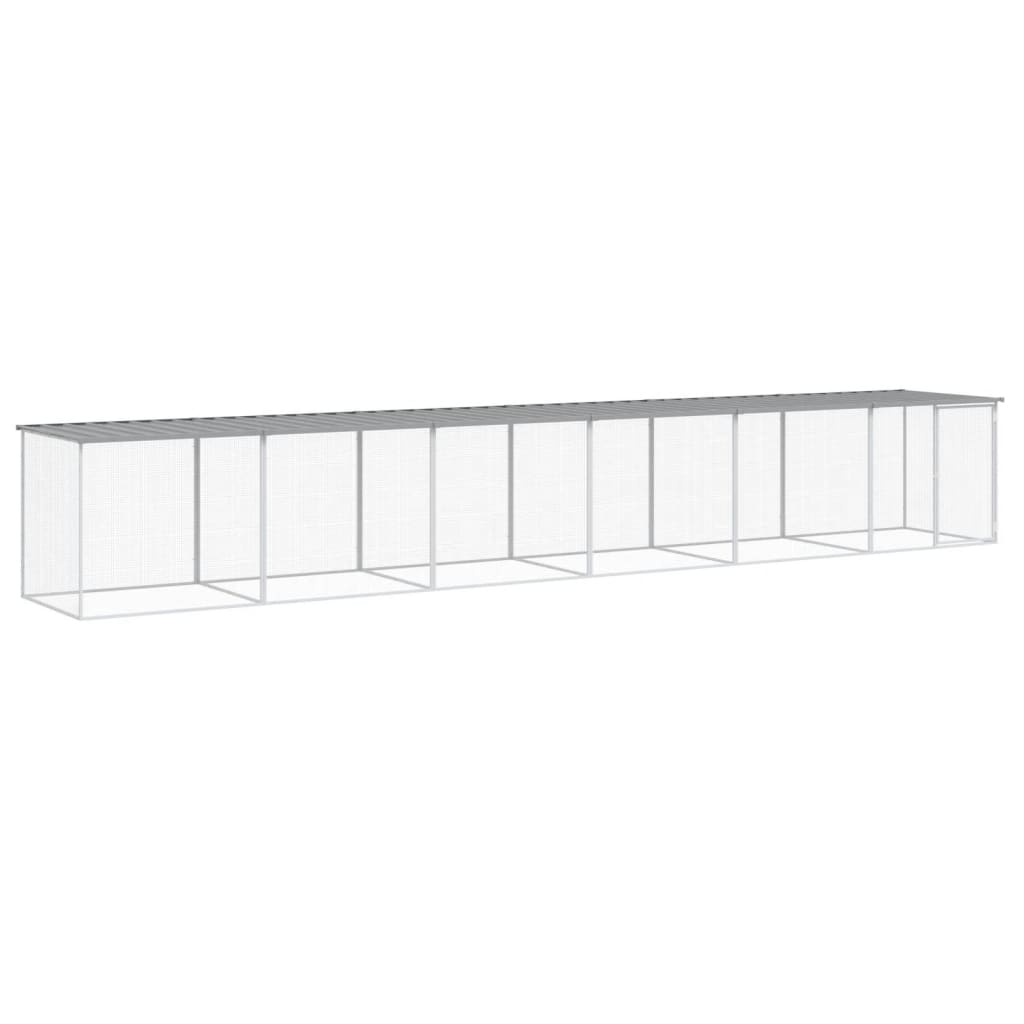 hønsebur med tag 603x98x90 cm galvaniseret stål lysegrå